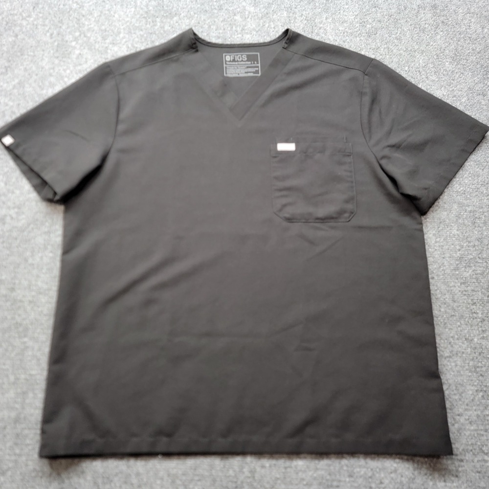 FIGS Leon Scrub Top Mens Large Black Technical Collection V-Neck 1000199 Pocket